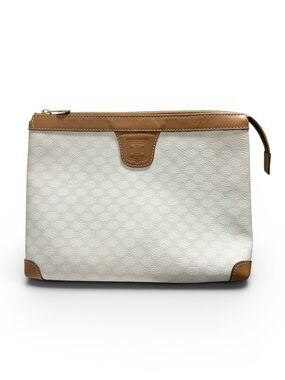 Celine Ivory White Macadam & Brown Leather Evening Clutch Bag
